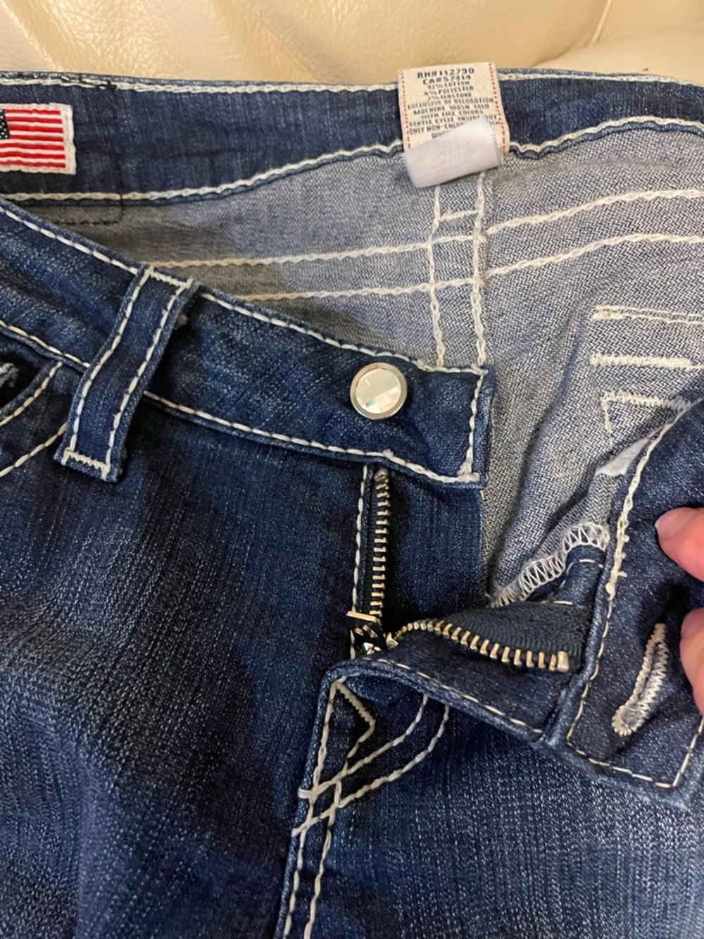 True Religion Dark Indigo Jeans with White Stitching